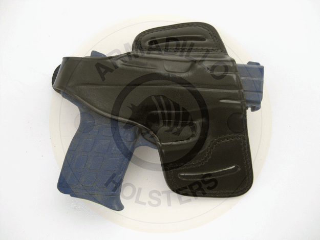 Picture of ARMADILLO HOLSTERS BLACK LEATHER BELT HOLSTER WITH STRAP FOR KEL TEC PF9 (H3B)