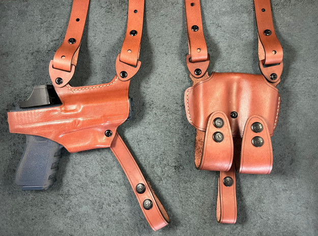 Picture of TAN LEATHER HORIZONTAL SHOULDER HOLSTER FOR GLOCK  MOS (Red Dot Sight)